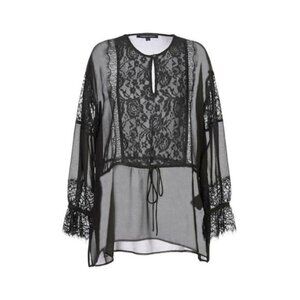 French Connection Abella Mix Sheer Lace Blouse – Size S, Black, NWT